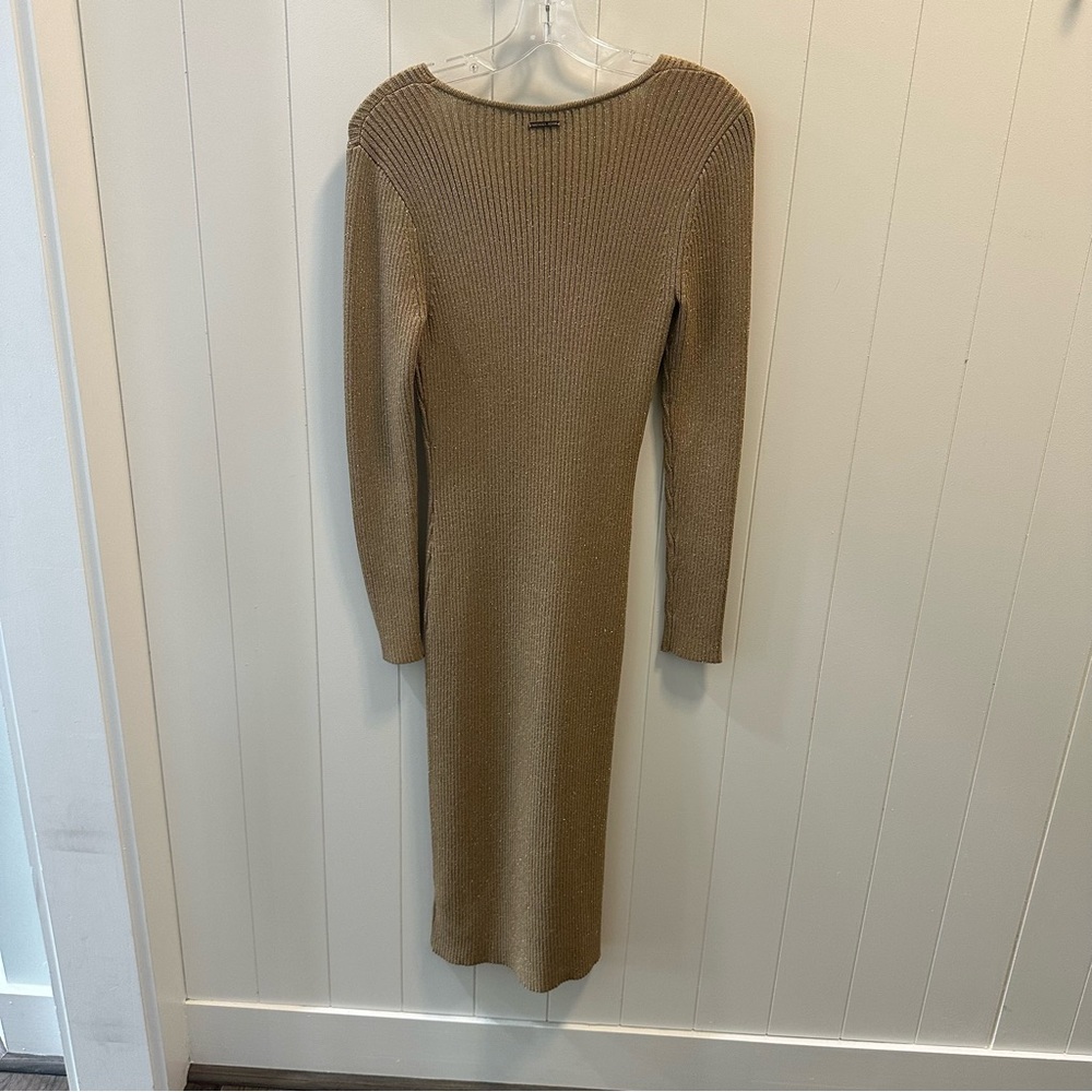 Michael Kors women's metallic gold ribbed sweater dress bodycon size small - Picture 2 of 8